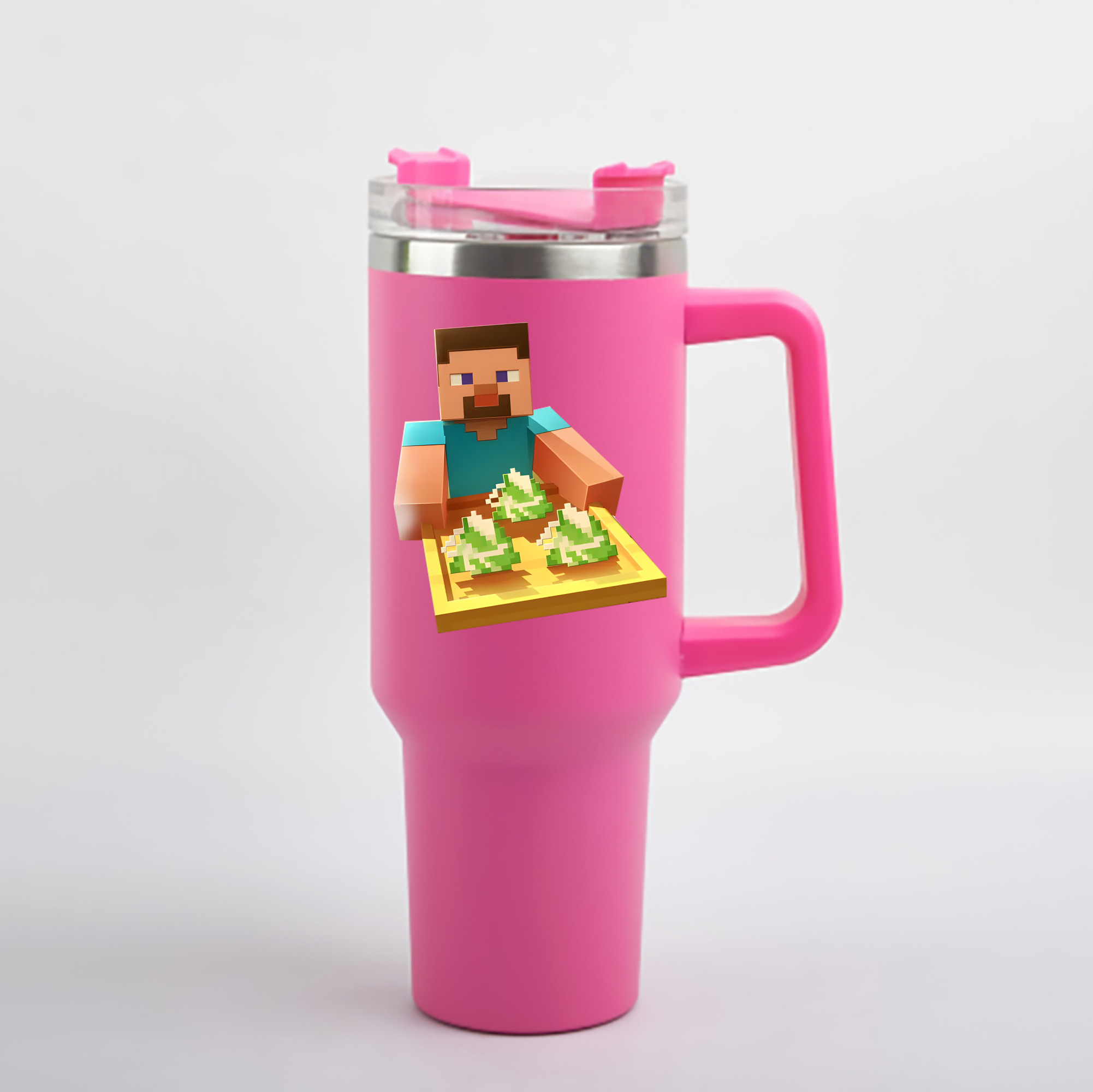 （画像用） マインクラフト ブロックの世界 Minecraft MC Block world 1200mL車用タンブラー - クリスタルステッカー（プラスチックストロー付き）